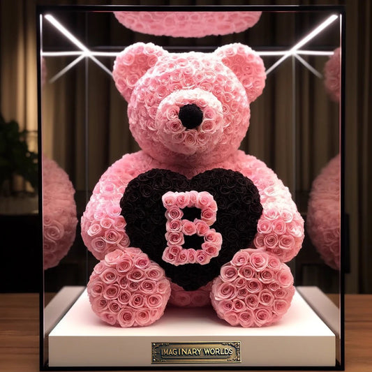 33.5-inch Custom Monogram Heart Rose Bear - Imaginary Worlds
