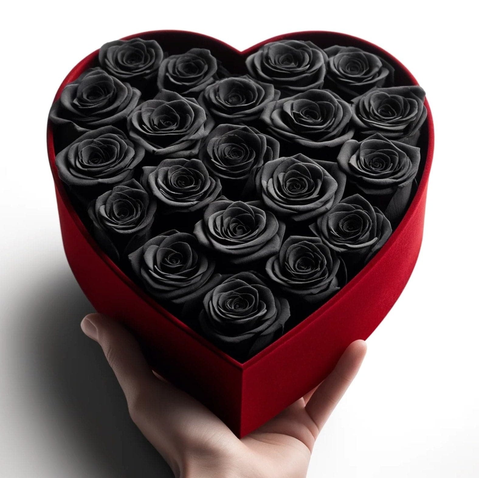 Black Forever Roses in Heart-Shaped Velvet Box - Imaginary Worlds