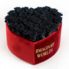 Black Forever Roses in Heart - Shaped Velvet Box - Imaginary Worlds