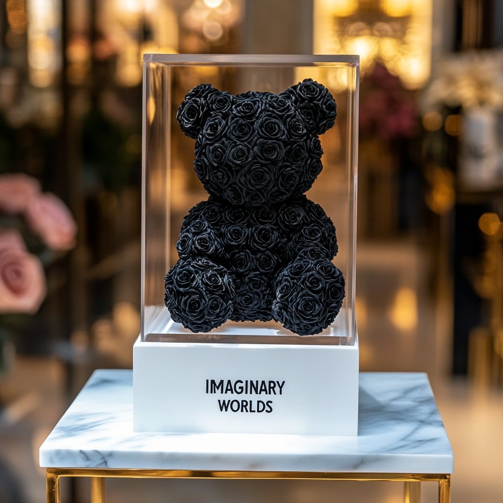 Black Preserved Rose Bear - Imaginary Worlds