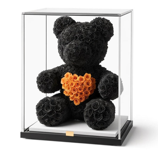 Black Rose Bear with Orange Roses Heart - Imaginary Worlds