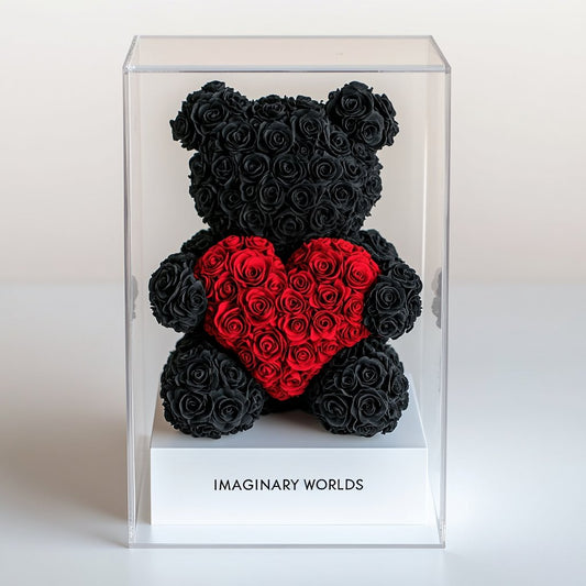 Black Rose Bear with Red Roses Heart - Imaginary Worlds