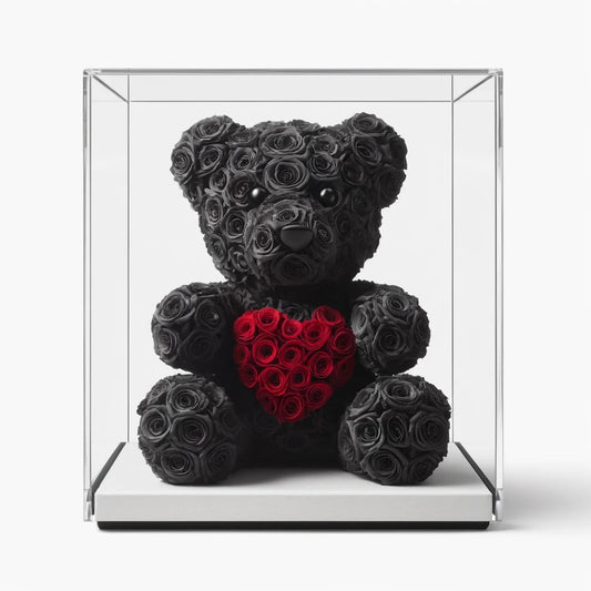 Black Rose Bear with Red Roses Heart - Imaginary Worlds