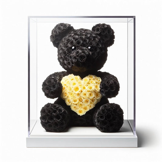 Black Rose Bear with Yellow Roses Heart - Imaginary Worlds