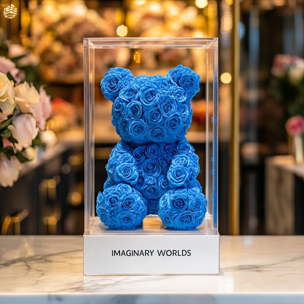 Blue Preserved Rose Bear - Imaginary Worlds