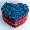 Blue Roses in Heart - Shaped Velvet Box - Imaginary Worlds