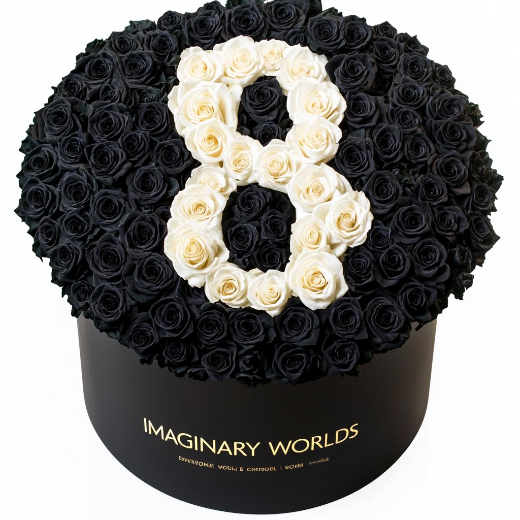 Custom Black and White Numeric Rose Box - Imaginary Worlds