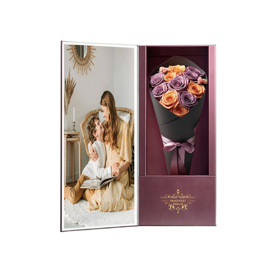 Custom Eternal Bouquet - Lavender & Orange Rose Box - Imaginary Worlds