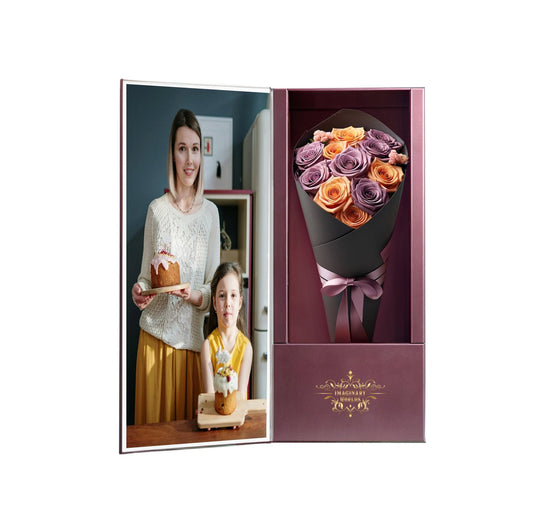 Custom Eternal Bouquet - Lavender & Orange Rose Box - Imaginary Worlds