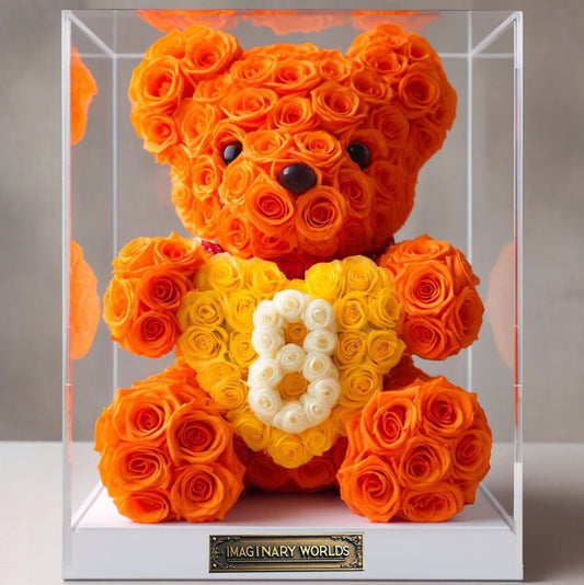 Custom Number Orange Rose Bear with Yellow Heart - Imaginary Worlds