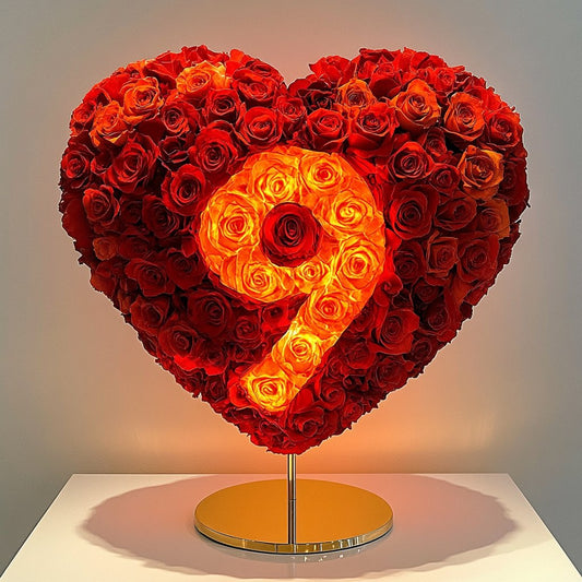 Custom Red Heart Rose Lamp with Color '9' - Imaginary Worlds