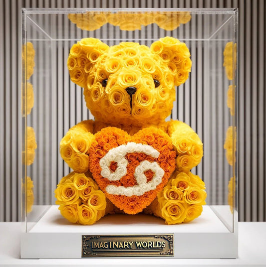 Custom Zodiac Sign Yellow Rose Bear with Orange Heart - Imaginary Worlds