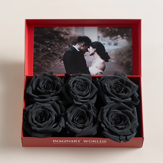 Customized Forever Black Rose Box with Photo - Imaginary Worlds