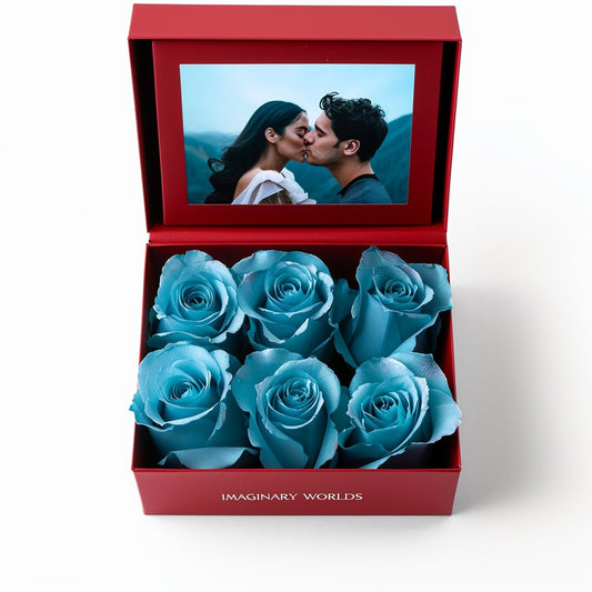 Customized Forever Blue Rose Box with Photo - Imaginary Worlds