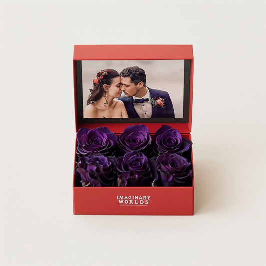 Customized Forever Dark Purple Rose Box with Photo - Imaginary Worlds