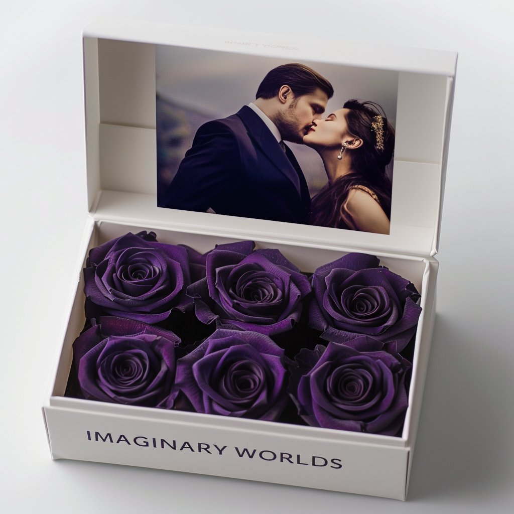 Customized Forever Dark Purple Rose Box with Photo - Imaginary Worlds