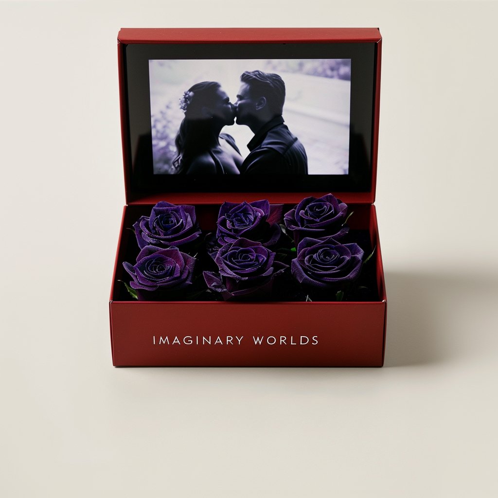 Customized Forever Dark Purple Rose Box with Photo - Imaginary Worlds