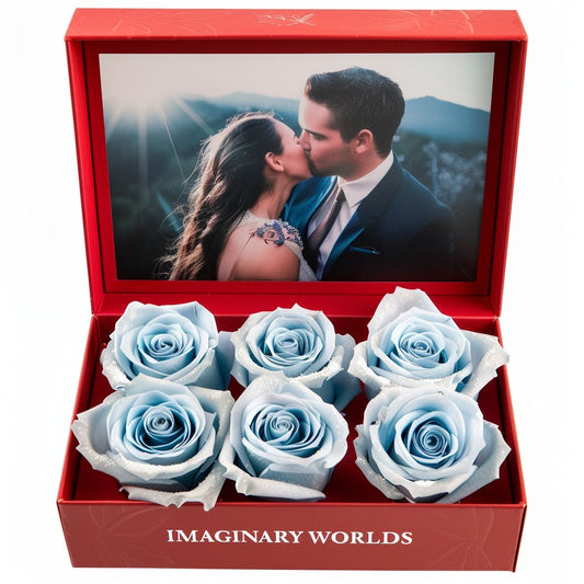 Customized Forever Light Blue Rose Box with Photo - Imaginary Worlds