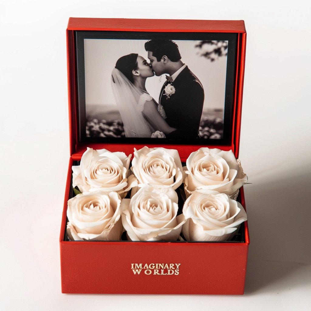 Customized Forever White Rose Box with Photo - Imaginary Worlds