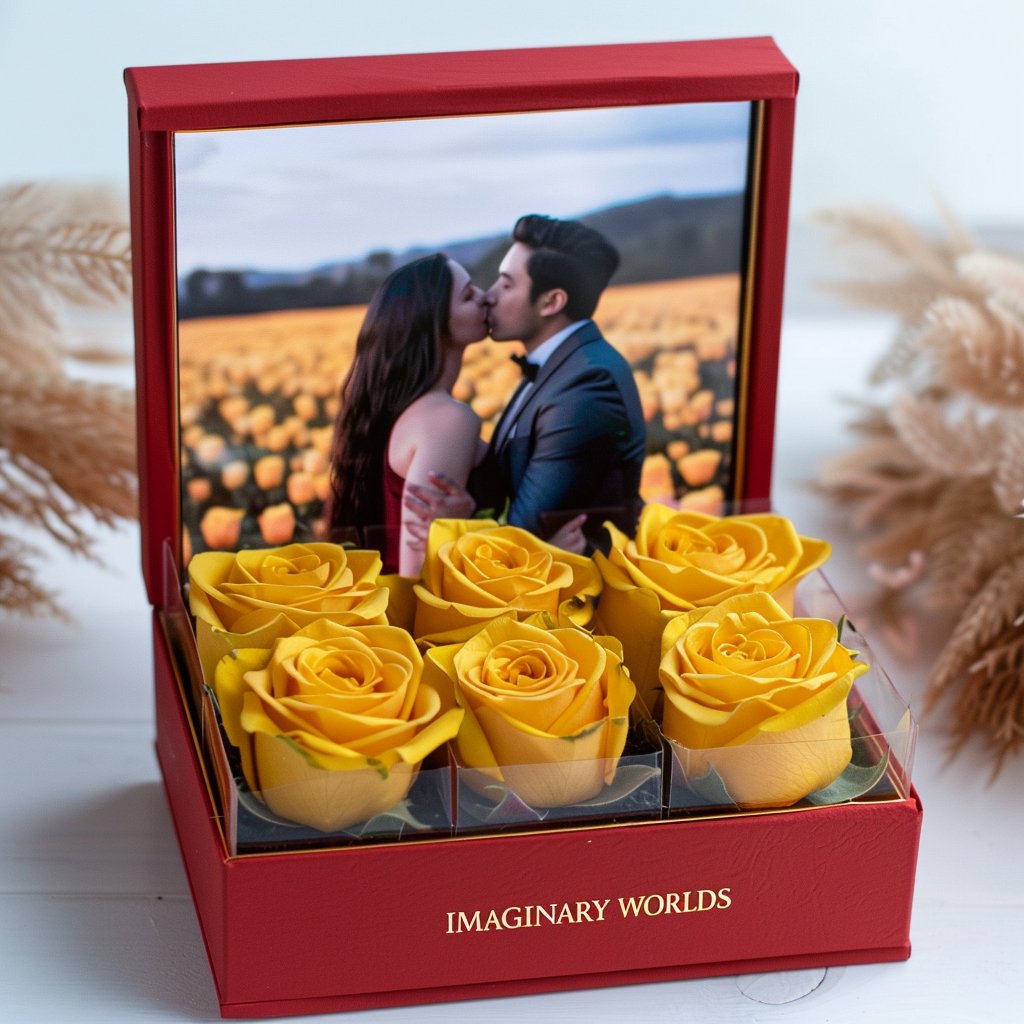 Customized Forever Yellow Rose Box with Photo - Imaginary Worlds