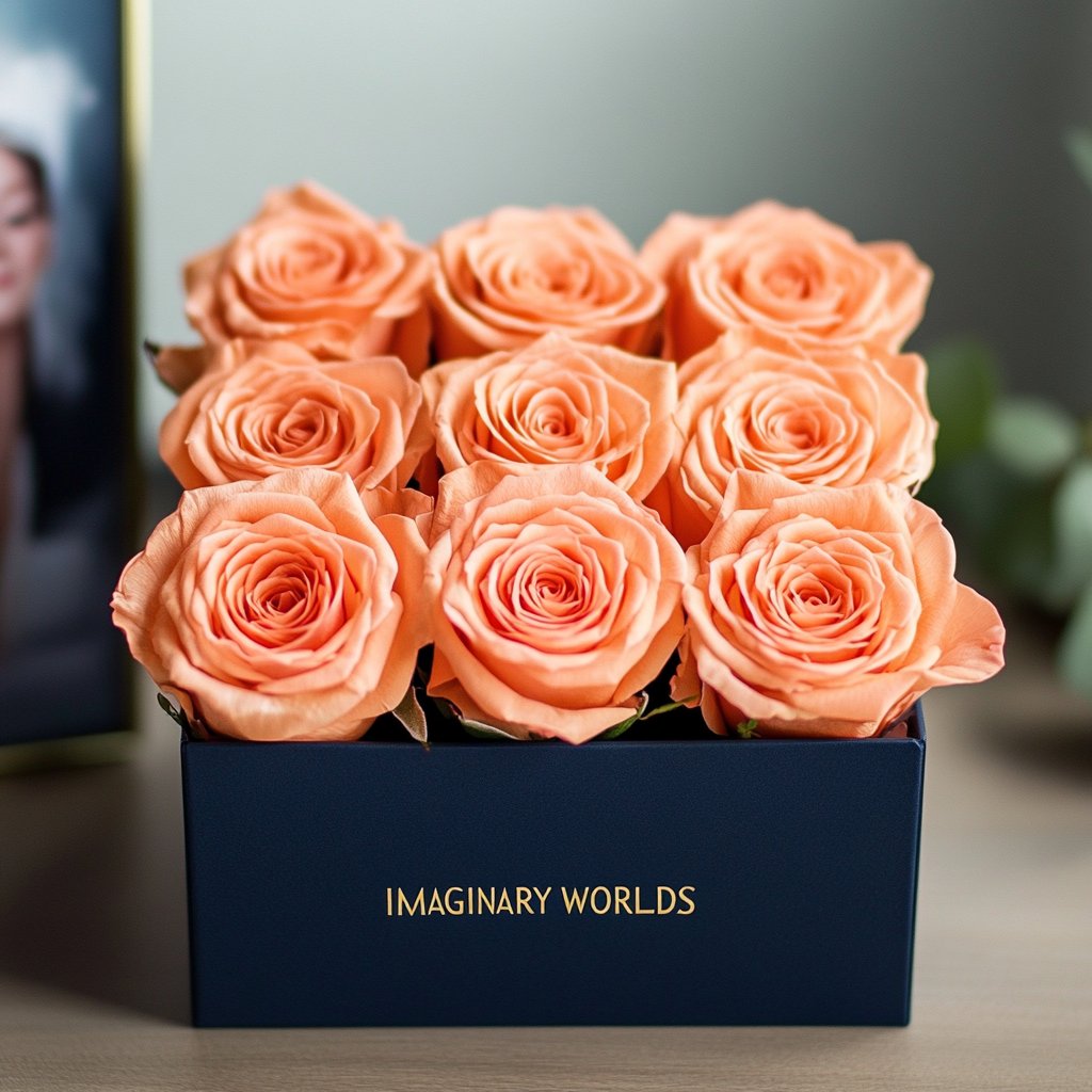 Customized Orange Infinity Roses Box with Photo - Navy Blue Box ...