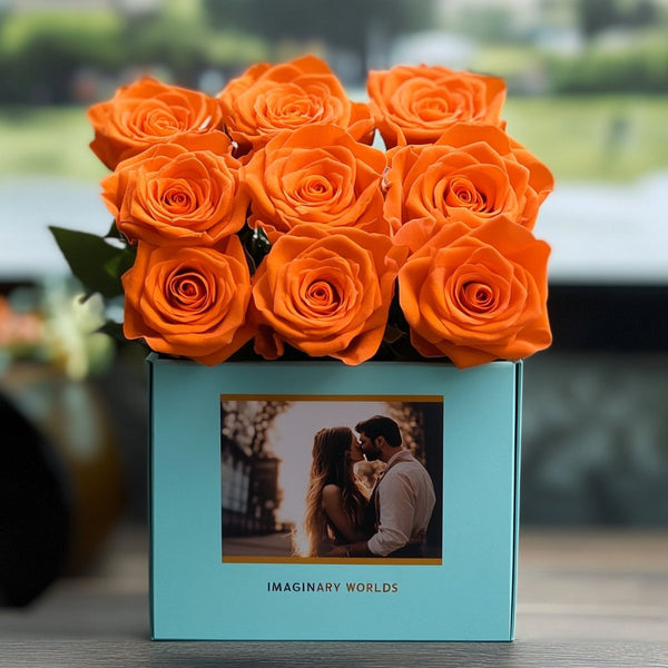 Customized Orange Infinity Roses Box with Photo - Tiffany Blue Box ...
