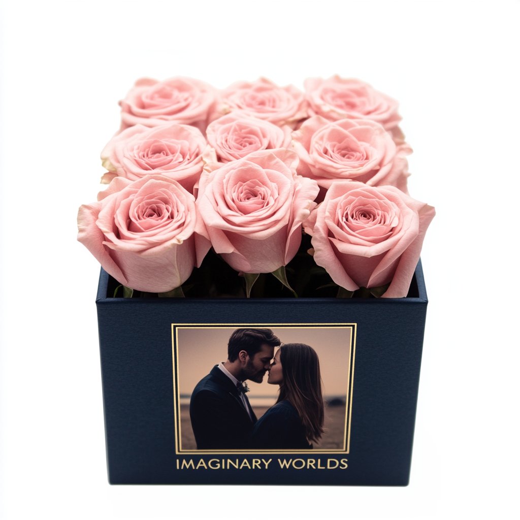 Pink Infinity Roses Customized Pink Infinity Roses Box with Photo - Navy Blue Box ...