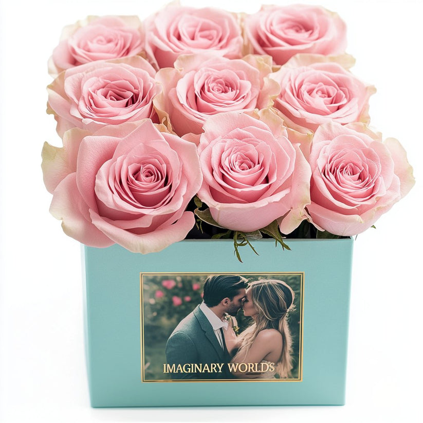 Customized Pink Infinity Roses Box with Photo - Tiffany Blue Box ...