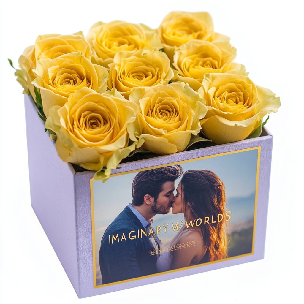 Customized Yellow Infinity Roses Box with Photo - Lavender Box ...