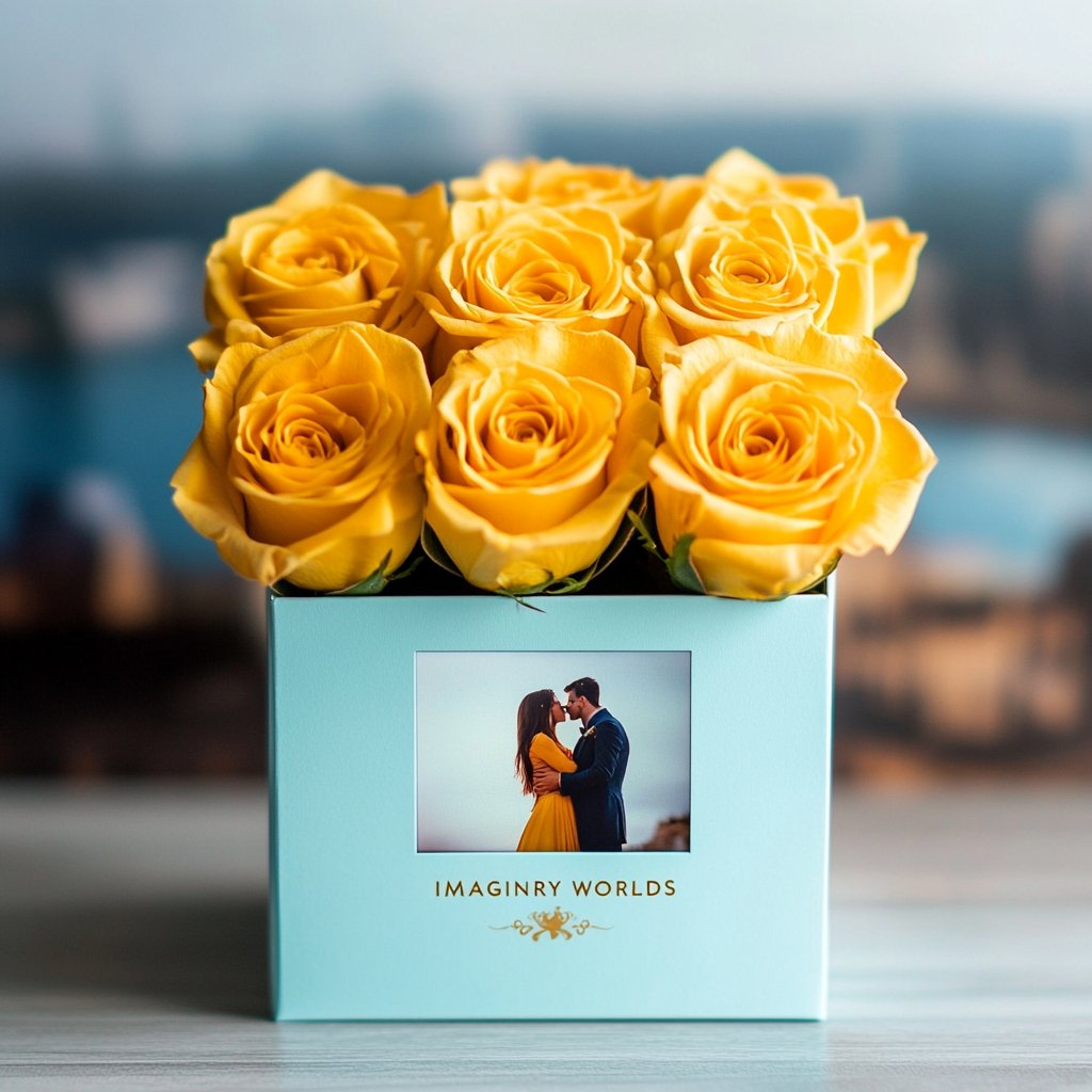 Customized Yellow Infinity Roses Box with Photo - Tiffany Blue Box ...