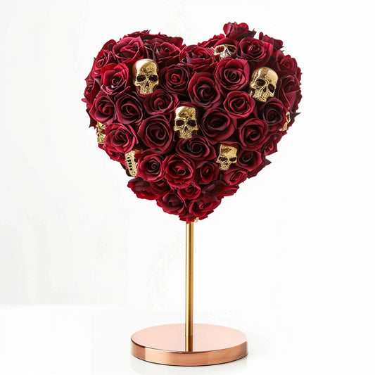 Dark Elegance Burgundy Skull Heart Lamp - Imaginary Worlds