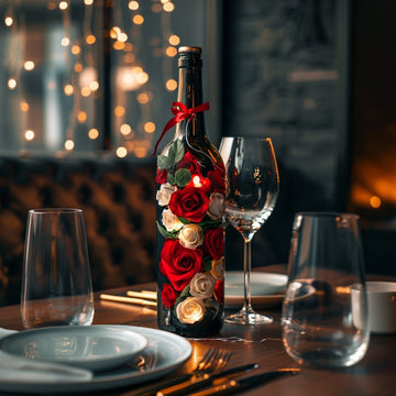 Elegant Red and White Rose Preserved Flower Wine Bottle - Imaginary Worlds