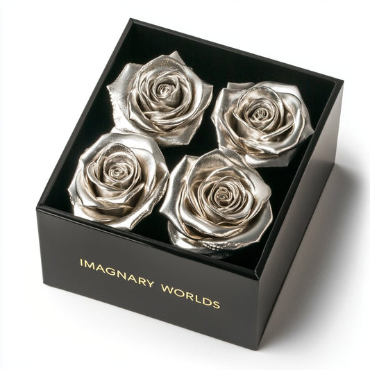 Elegant Silver Forever Roses in Black Velvet Box - Imaginary Worlds