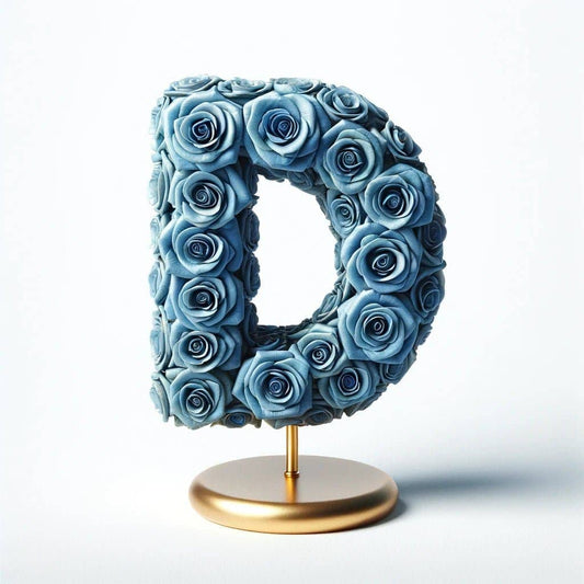 Elegant Standing Blue Rose Letter D Lamp - Imaginary Worlds