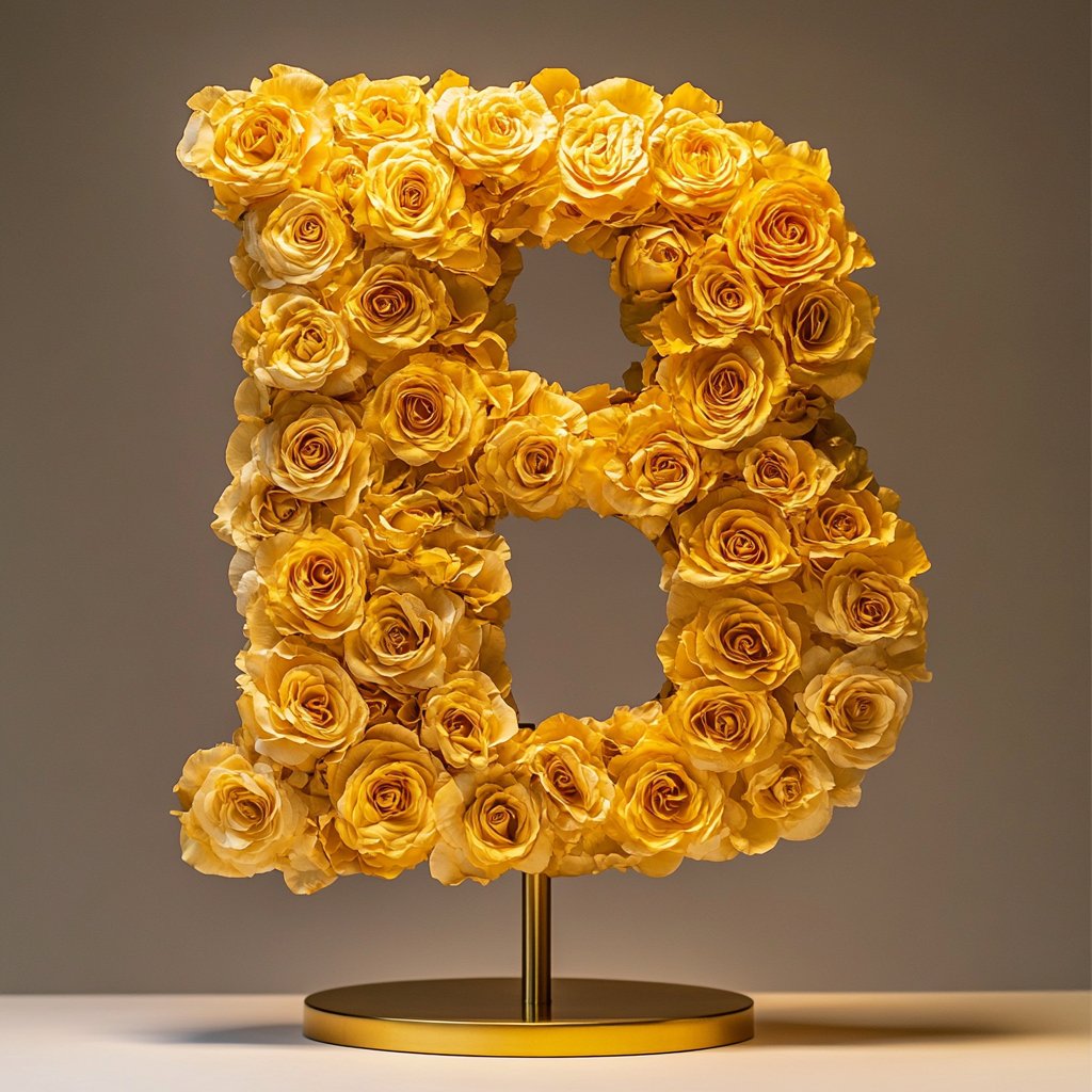 Elegant Standing Yellow Rose Letter B Lamp - Imaginary Worlds