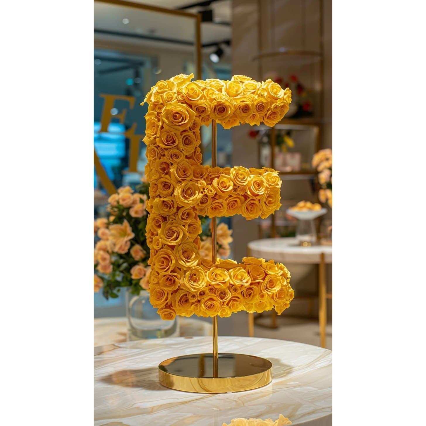 Elegant Standing Yellow Rose Letter E Lamp - Imaginary Worlds