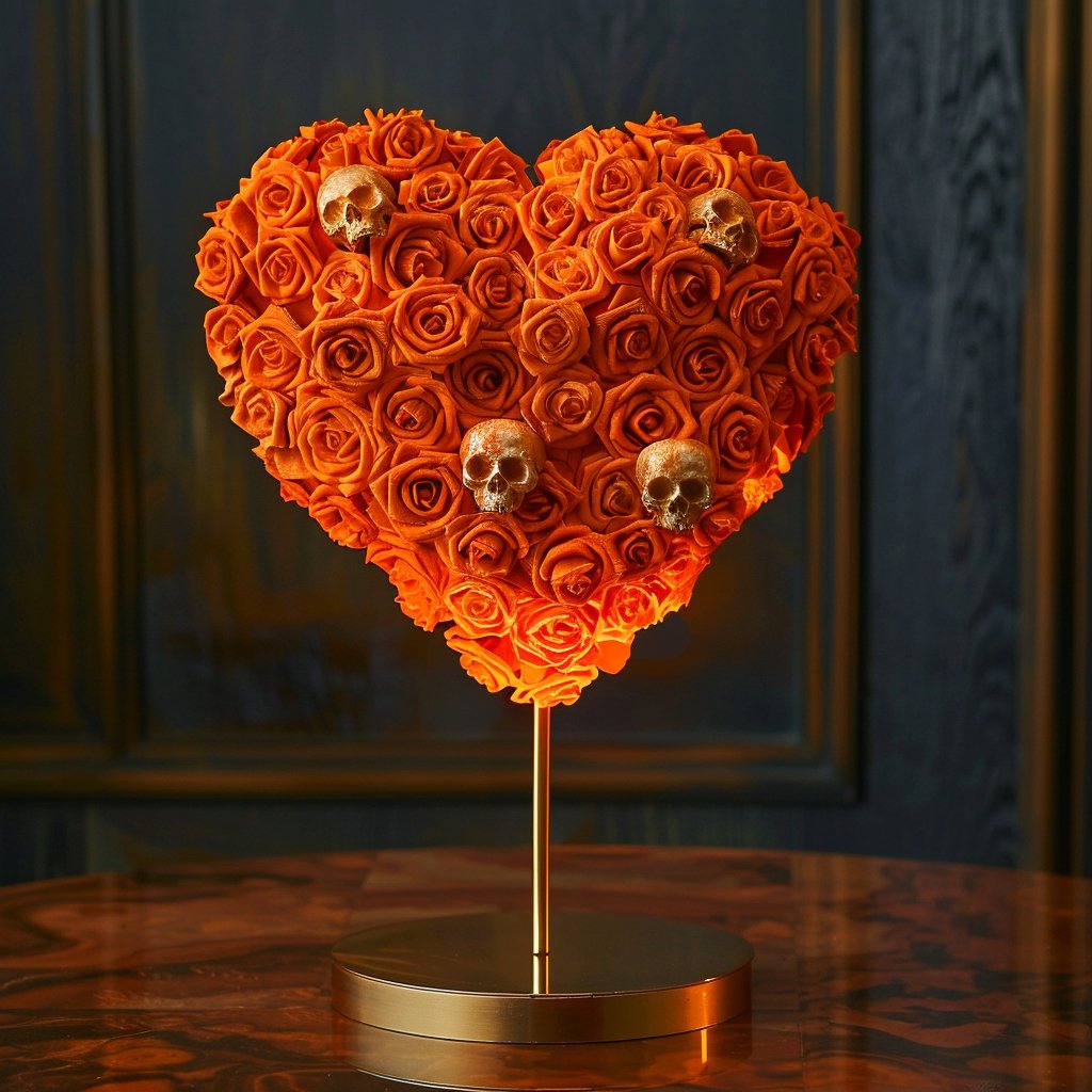 Enchanted Orange Skull Heart Lamp - Imaginary Worlds