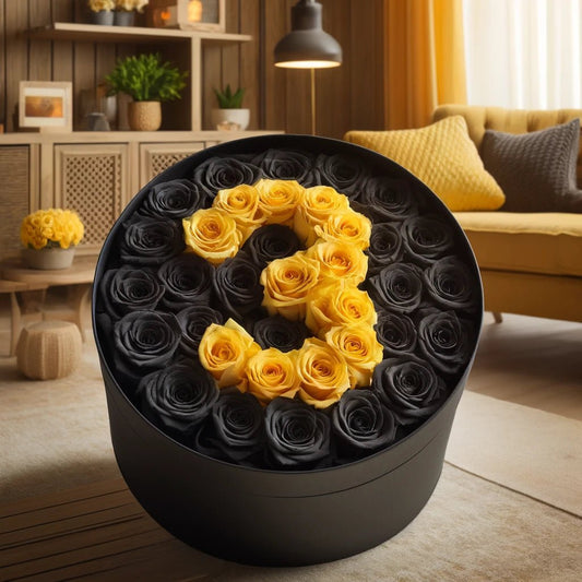 Eternal Elegance Number – Custom Black & Yellow Rose Arrangement - Imaginary Worlds