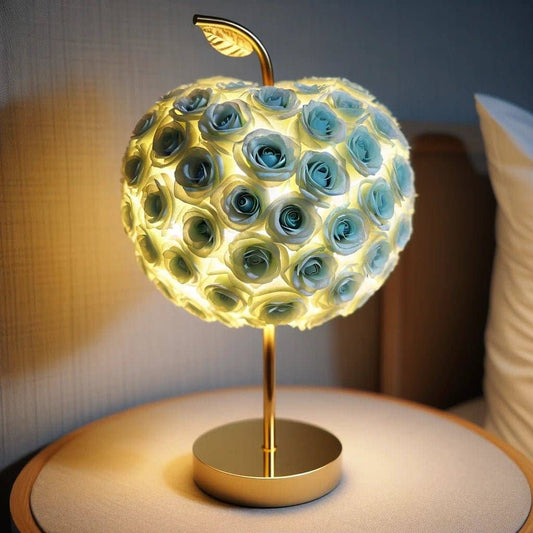 Eternal Glow Apple Rose Lamp: Baby Blue & Gold Edition - Imaginary Worlds