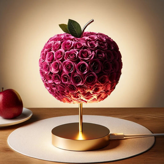 Eternal Glow Apple Rose Lamp: Magenta & Gold Edition - Imaginary Worlds