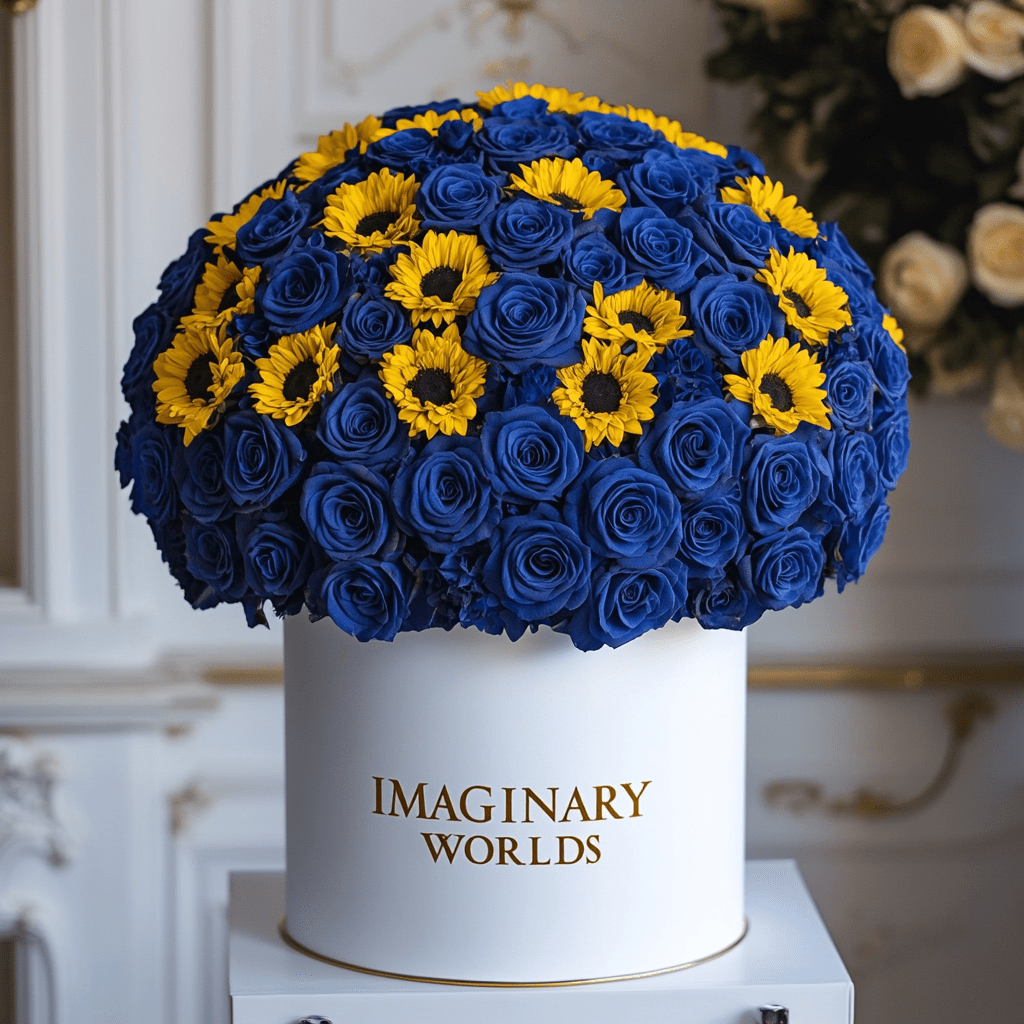 Forever Sunflower & Blue Rose Box – Light Meets Mystery - Imaginary Worlds