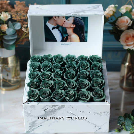 Green Roses Forever Multimedia Keepsake Box - Imaginary Worlds