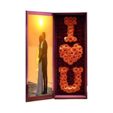 I Heart You Rose Box - Orange and Red Roses - Imaginary Worlds