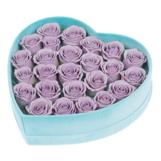 Lavender Roses in Tiffany Blue Heart-Shaped Velvet Box - Imaginary Worlds