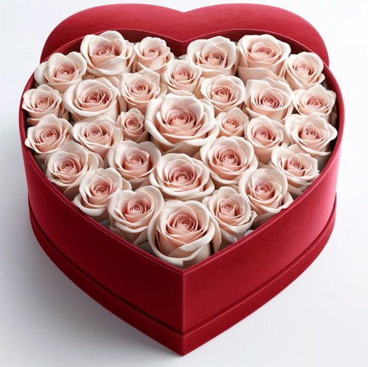 Light Pink Forever Roses in Heart-Shaped Velvet Box - Imaginary Worlds