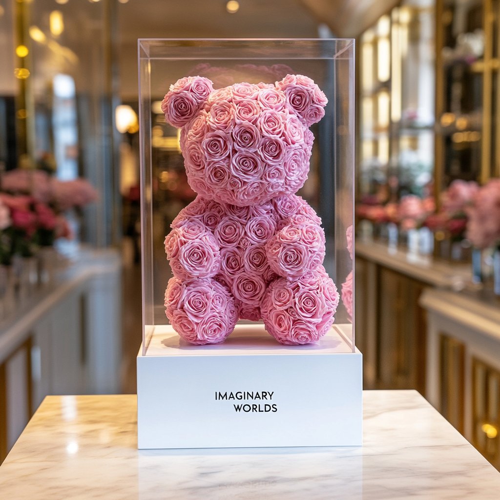 Light Pink Preserved Rose Bear - Imaginary Worlds