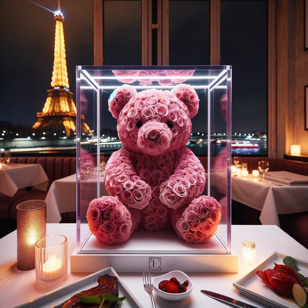 Light Pink Preserved Rose Bear - Imaginary Worlds