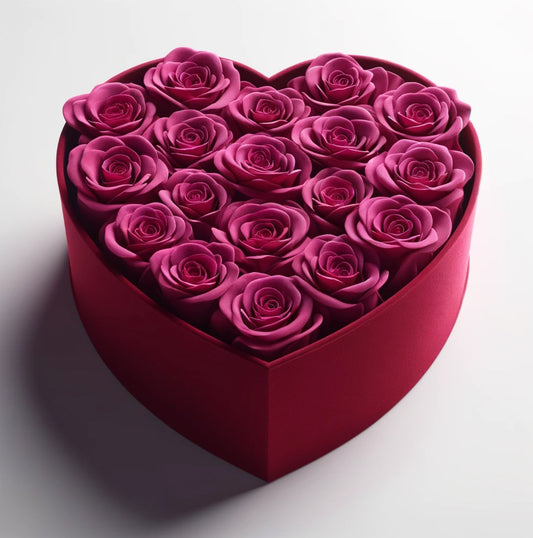 Magenta Forever Roses in Heart-Shaped Velvet Box - Imaginary Worlds