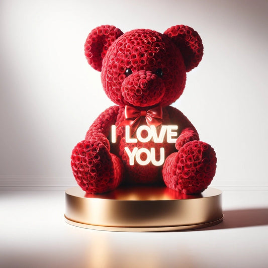 Majestic Rose Bear with Neon "I Love You" Message - Imaginary Worlds