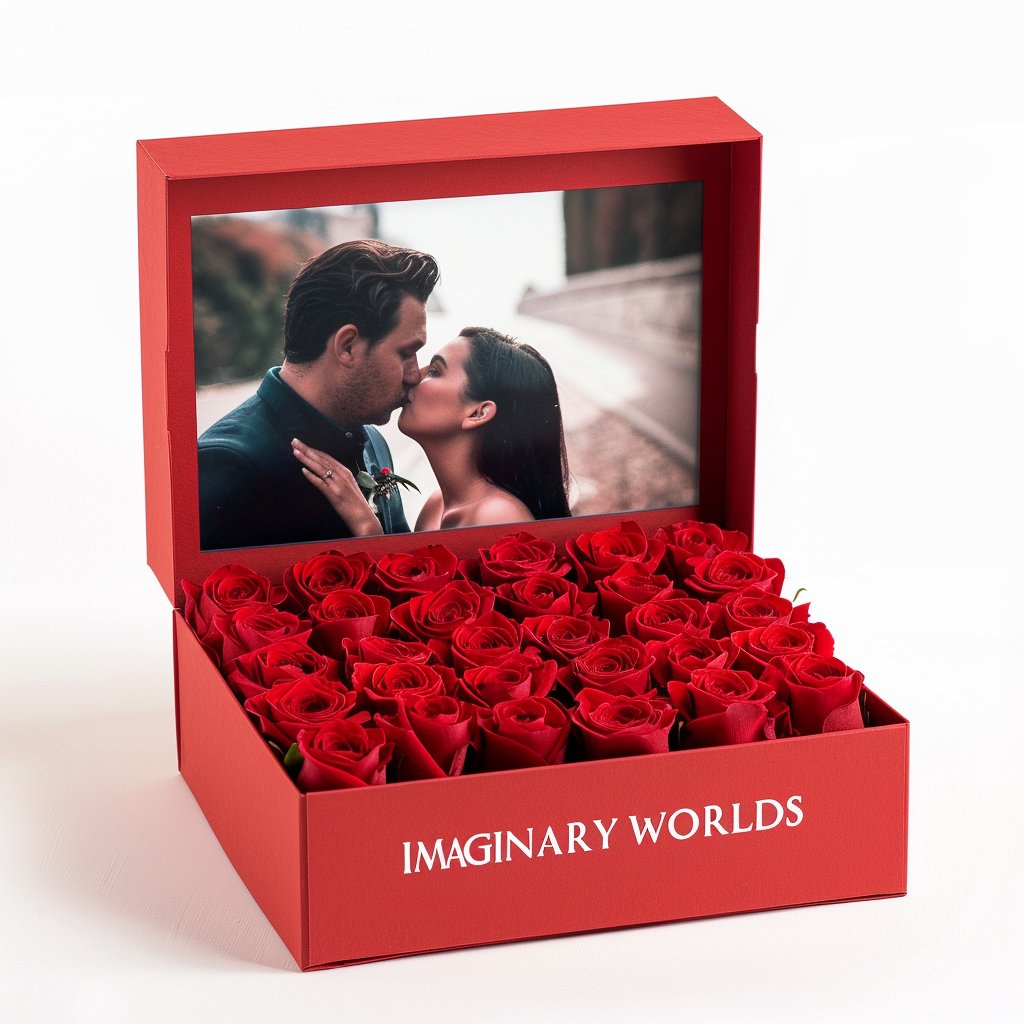 Medium Custom Duo - Tone Photo Rose Box - Imaginary Worlds